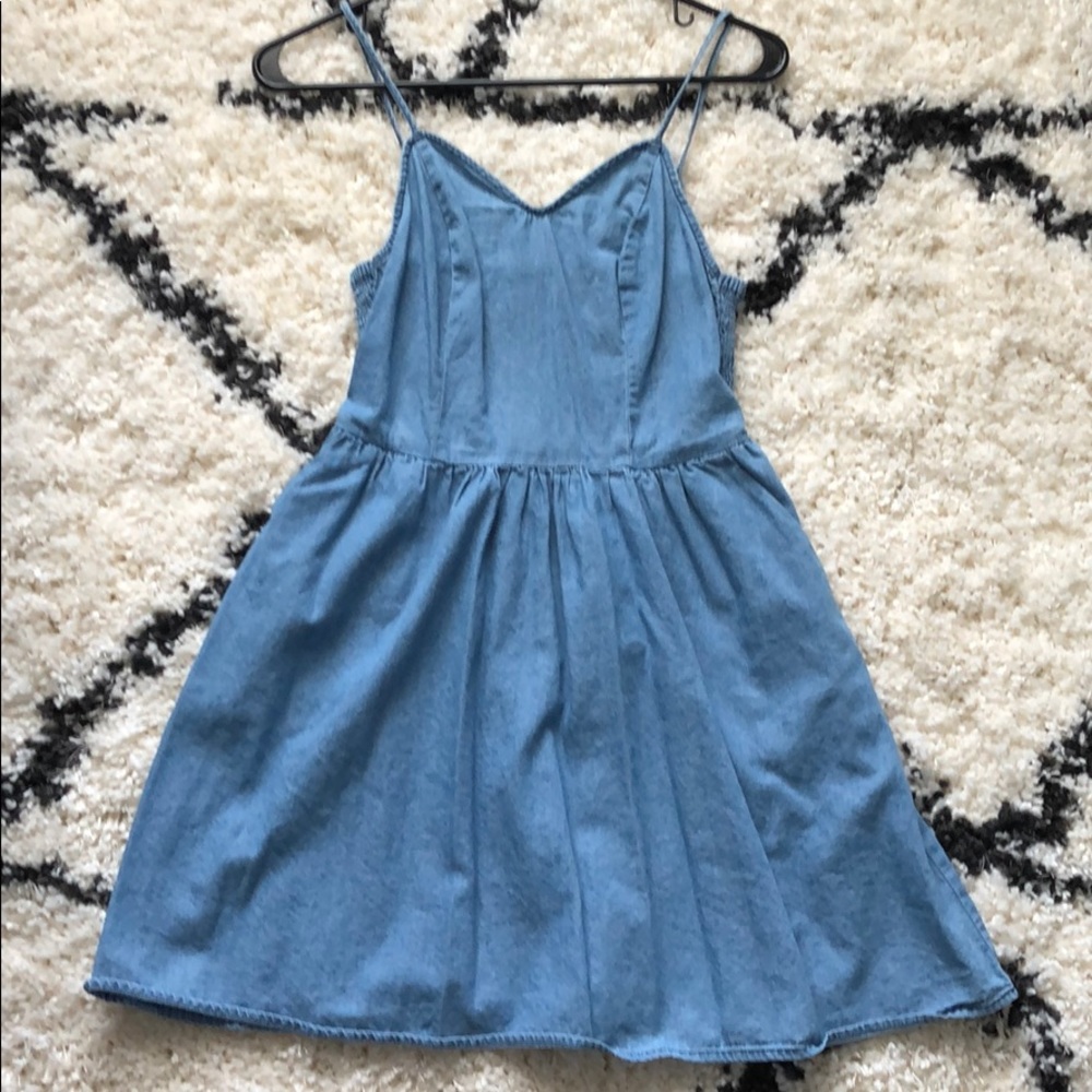 Cute Denim mini dress pockets Small